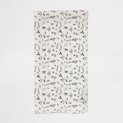 White doodle print neck scarf